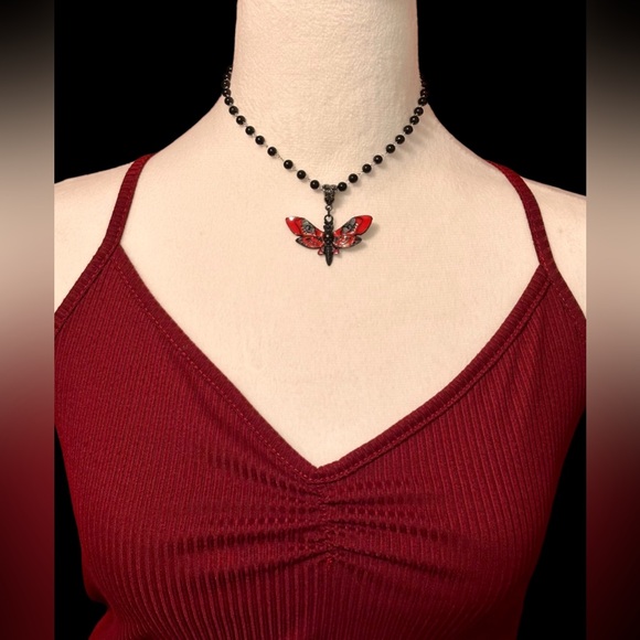 Death Moth skull Necklace Chain Wasp Steampunk Silver Gothic Butterfly Halloween - Picture 3 of 9